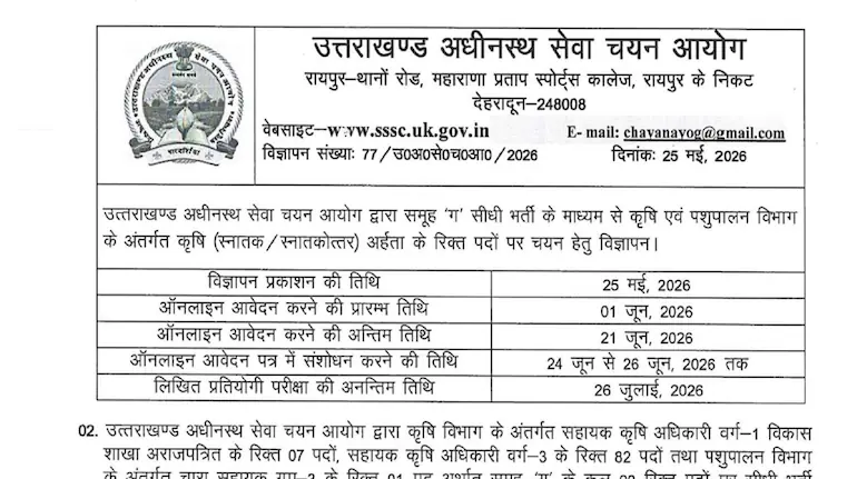 UKSSSC AAO Recruitment 2026: Great opportunity for government job in Uttarakhand, recruitment starts for 90 posts including Assistant Agriculture Officer.