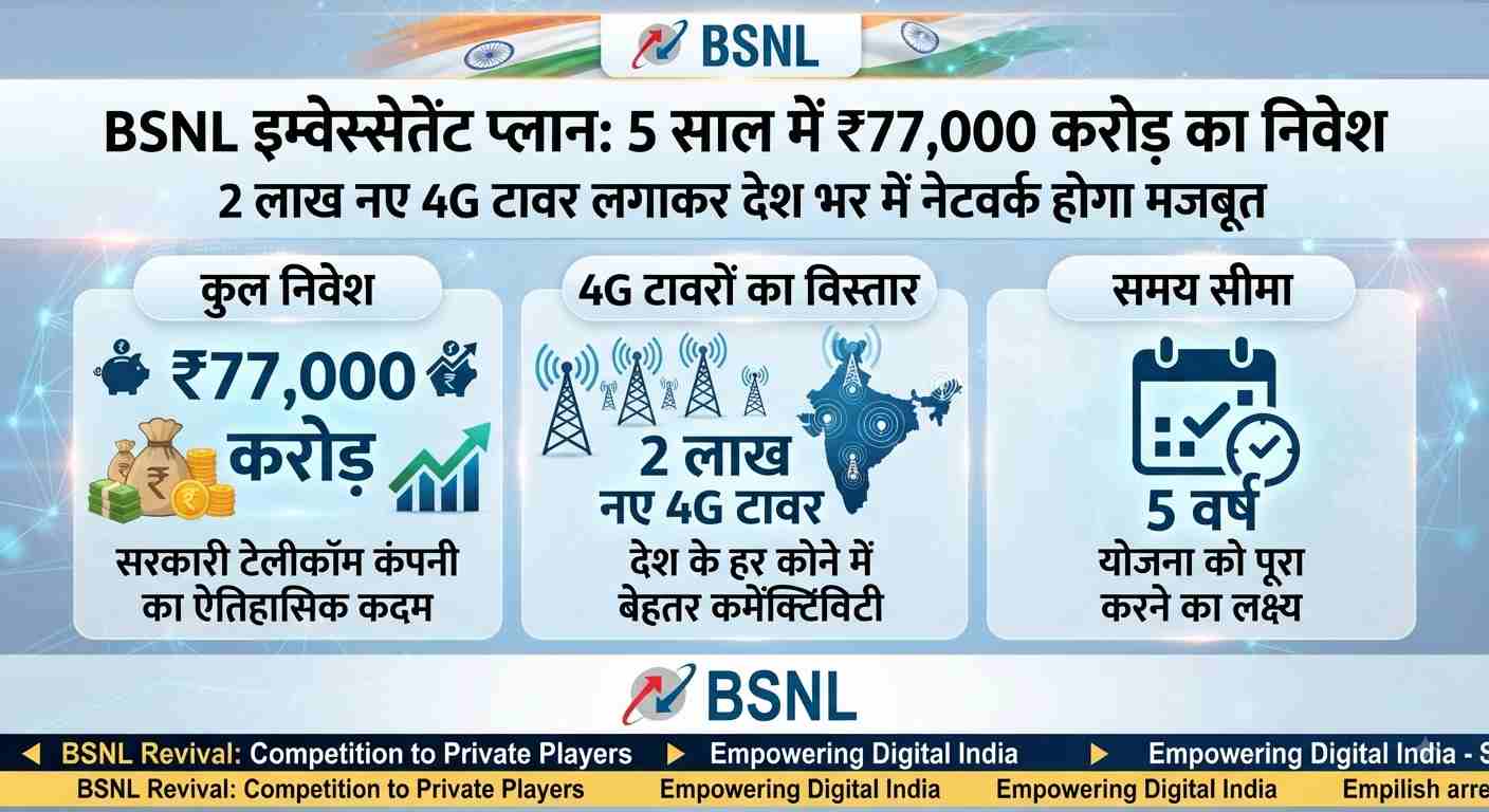 BSNL Investment Plan: सरकारी टेलीकॉम कंपनी 5 साल में ₹77000 करोड़ निवेश करेगी, 2 लाख नए 4G टावर लगाएगी