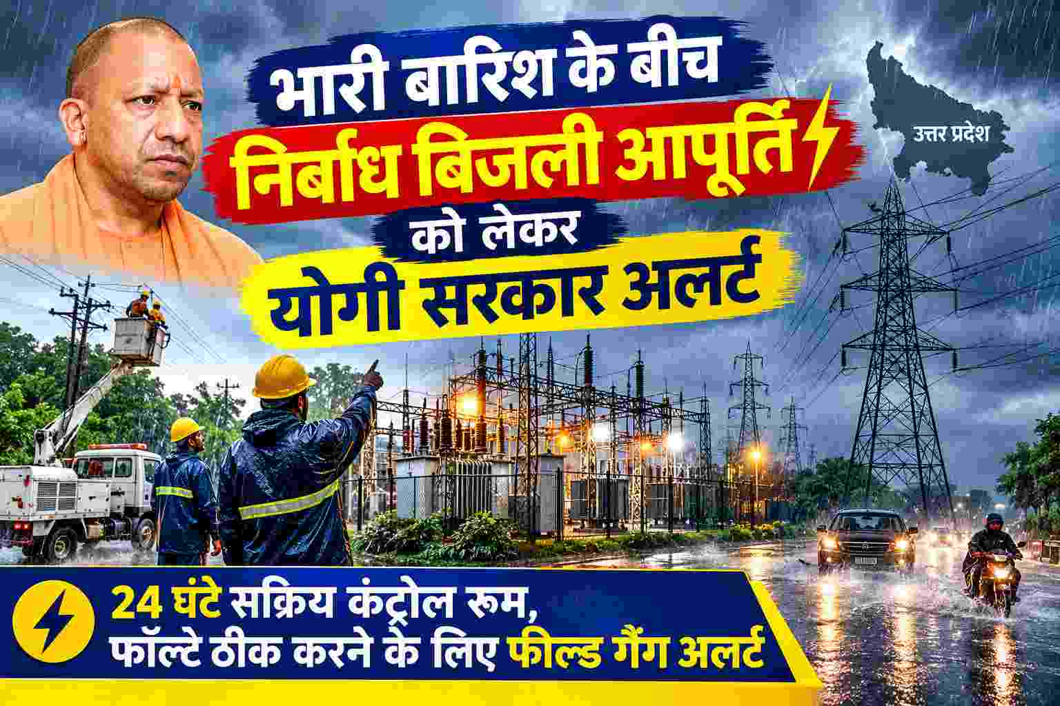 भारी बारिश के बीच निर्बाध बिजली आपूर्ति को लेकर योगी सरकार अलर्ट